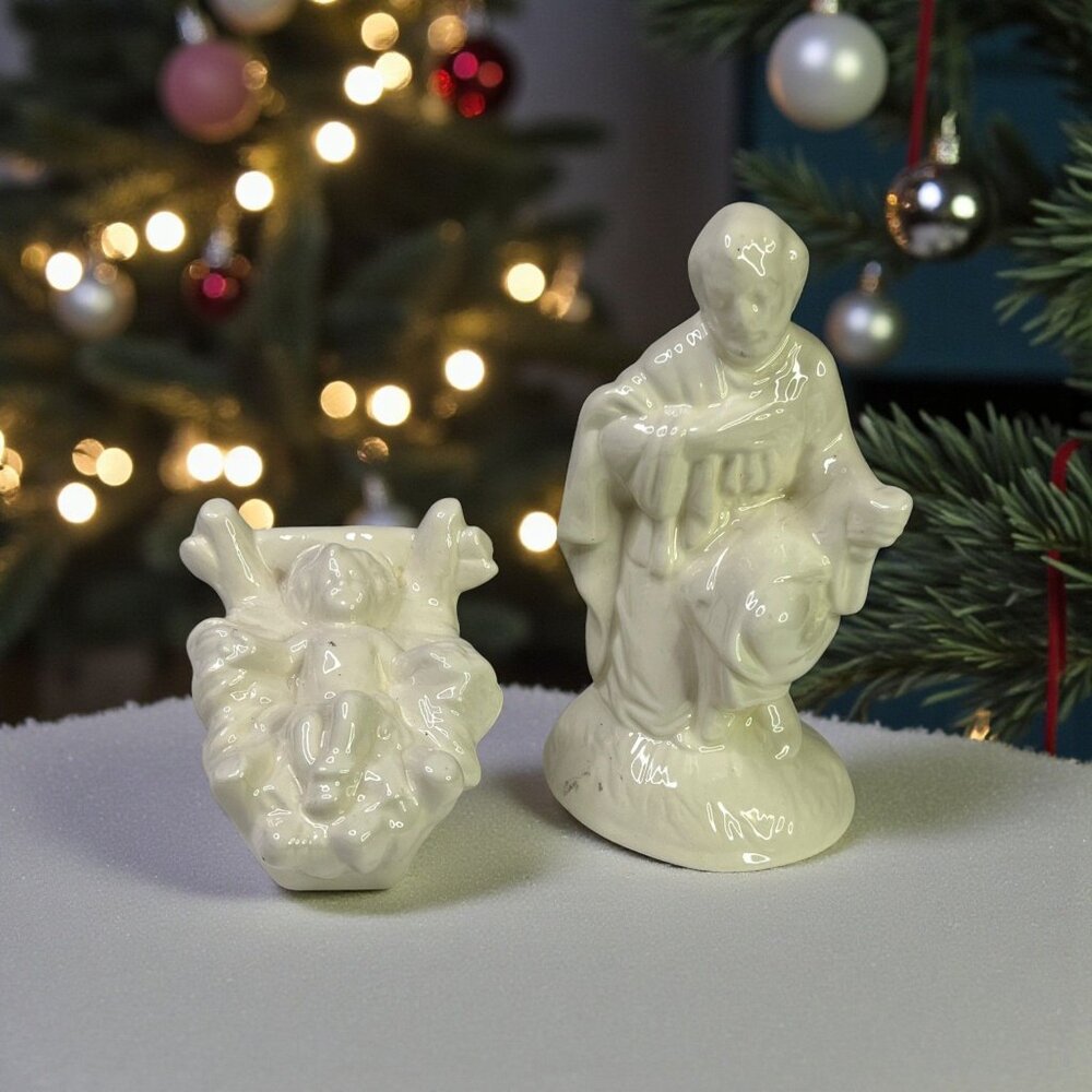 Atlantic Mold Ceramic Glazed Nativity Joseph & Baby Jesus Vintage Figurines